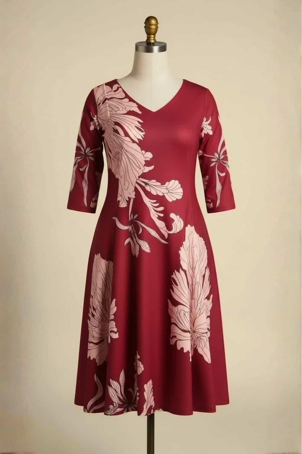 Plus Size Red White Tropical Print A line Dress