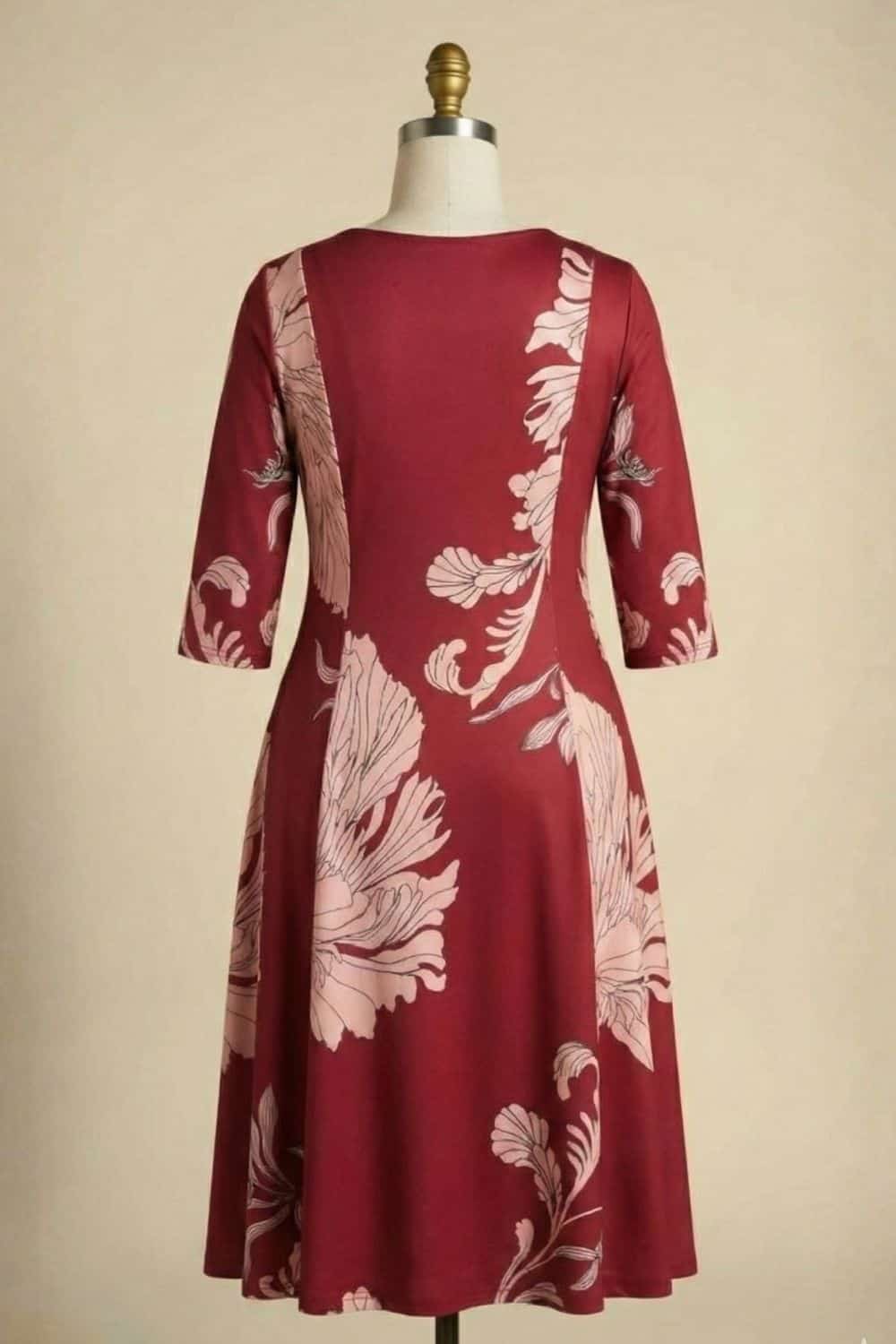 Plus Size Red White Tropical Print A line Dress