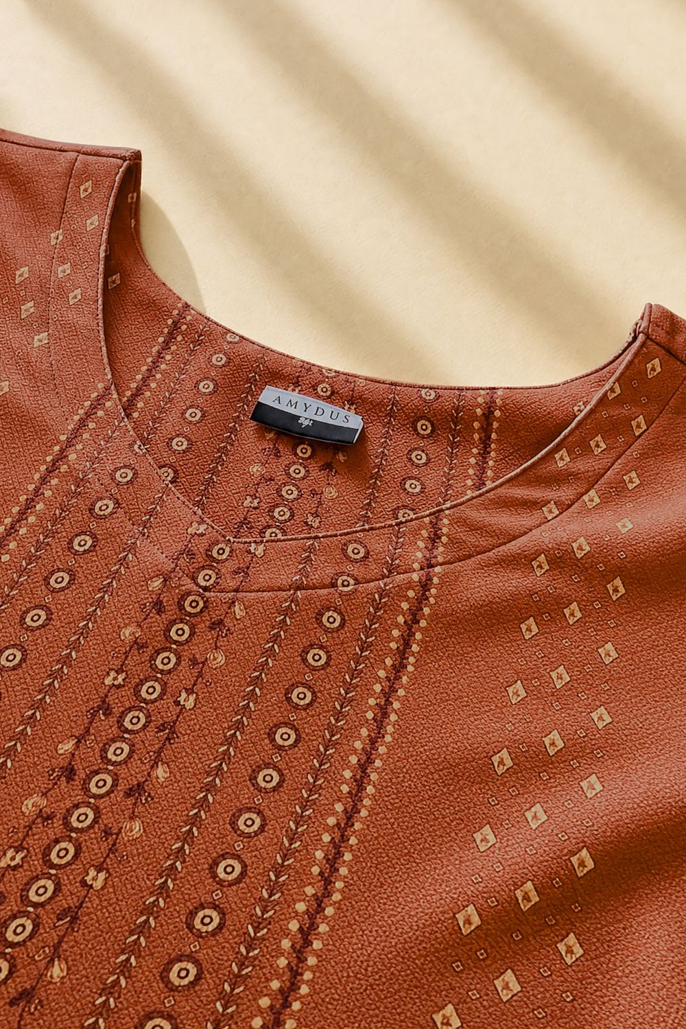 Plus Size Brown Ethnic Print Midi Dress
