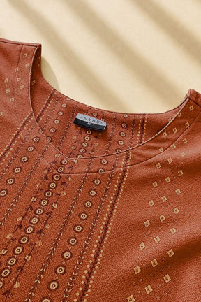 Plus Size Brown Ethnic Print Midi Dress