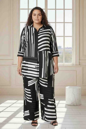 Plus Size Monochrome Black Printed Coord Set
