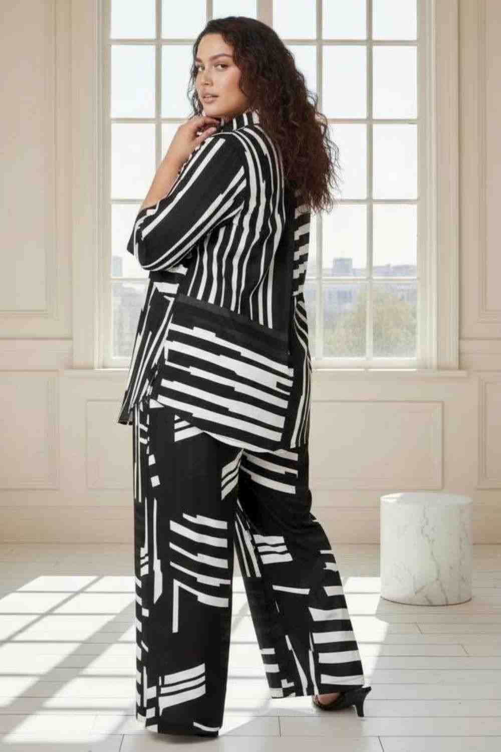 Plus Size Monochrome Black Printed Coord Set