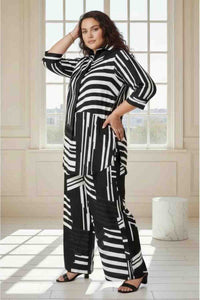 Plus Size Monochrome Black Printed Coord Set