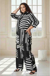 Plus Size Monochrome Black Printed Coord Set