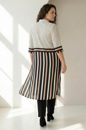 Black Luxe Polka Stripes Kurta Cum Shrug