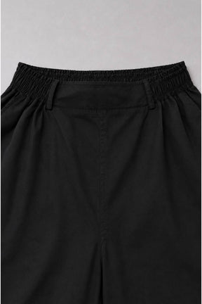 Plus Size Wide Leg Black Cotton Satin Pants