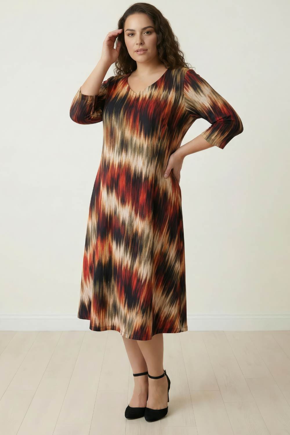 Plus Size Multicolor Abstract Print A line Dress