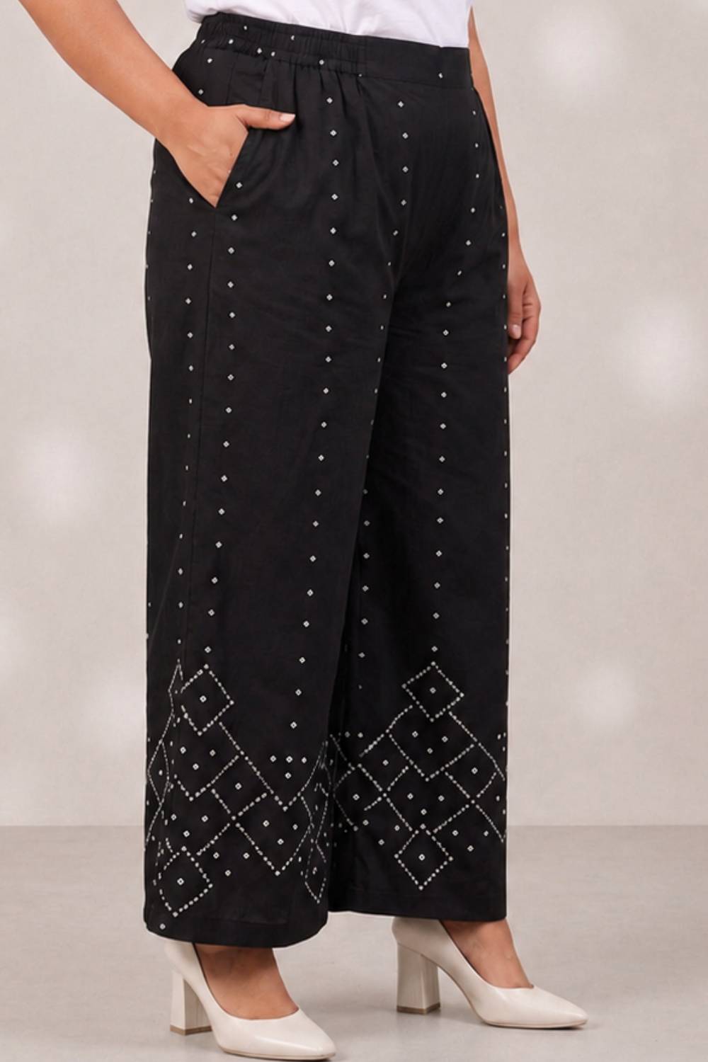 Plus Size Black Bandhej Print Coord Set