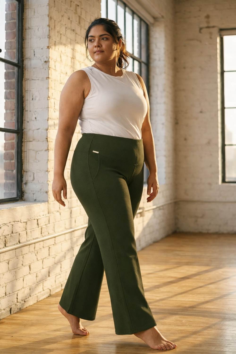 Plus Size Olive Tummy Shaper Flare Pants