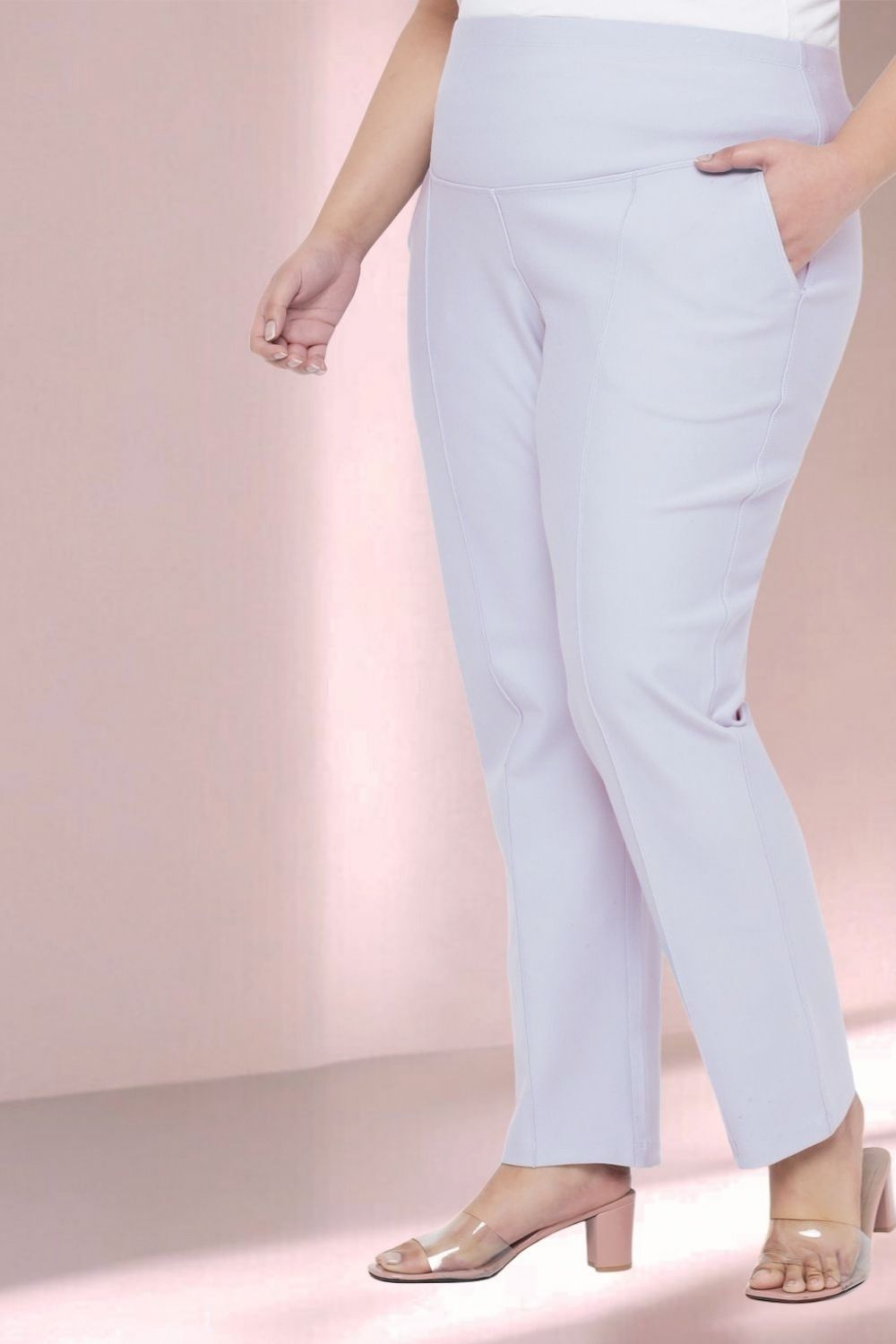 Plus Size Ice Blue Tummy Shaper Straight Fit Pants