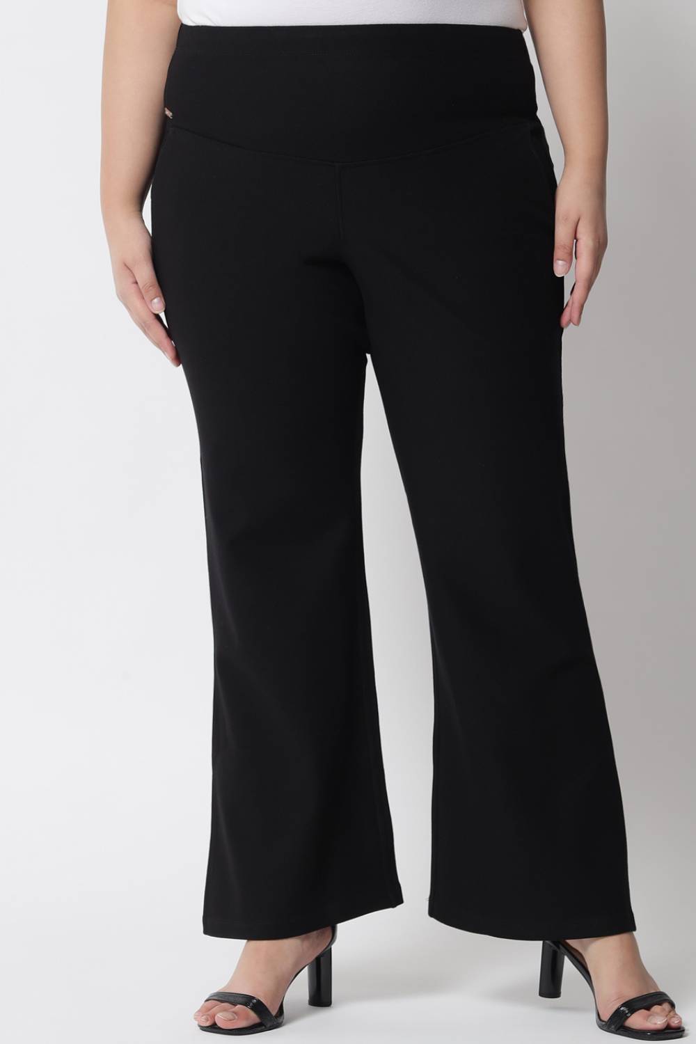 Plus Size Black Tummy Shaper Flare Pants