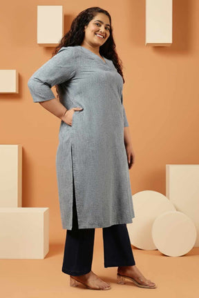 Plus Size Acid Wash Denim Cotton Kurta