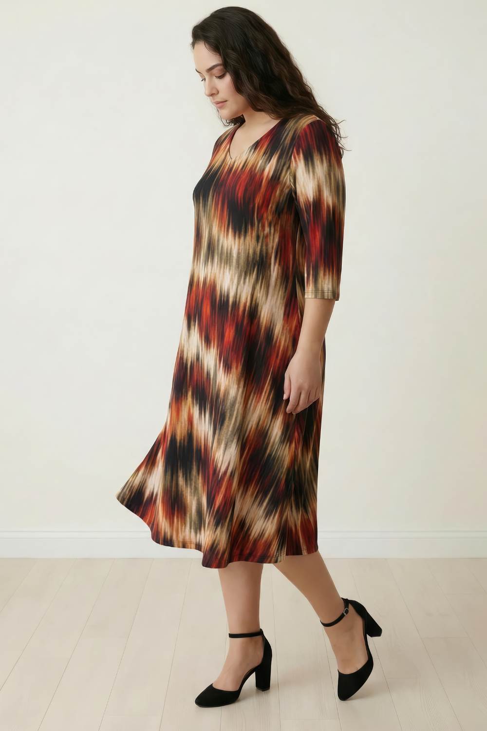 Plus Size Multicolor Abstract Print A line Dress for Women