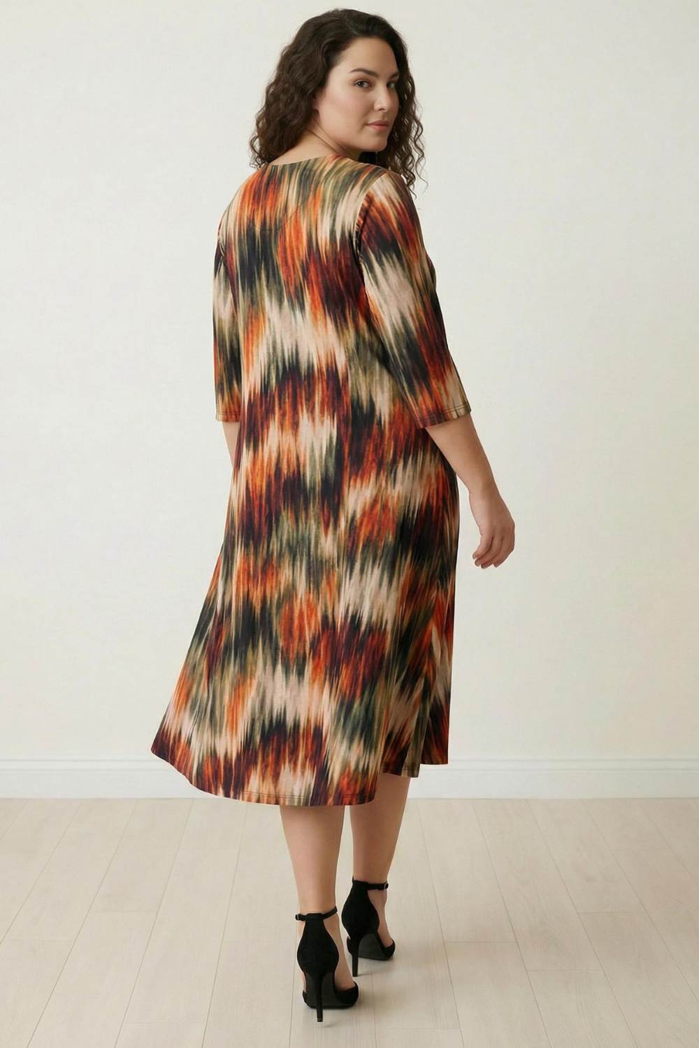 Plus Size Multicolor Abstract Print A line Dress