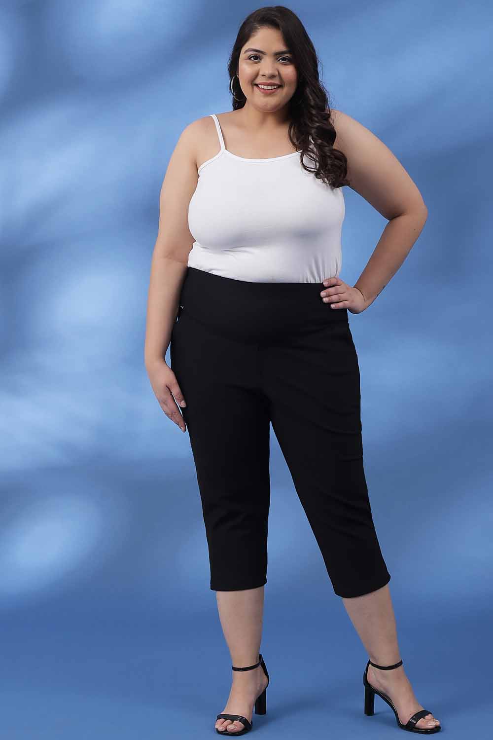 Plus Size Black New Fit Tummy Tucker Crop Pants Online in India