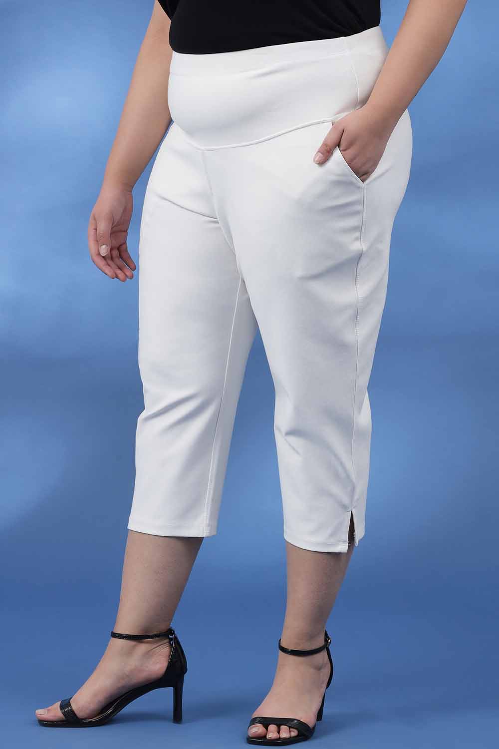 Comfortable White Tummy Tucker Crop Pants