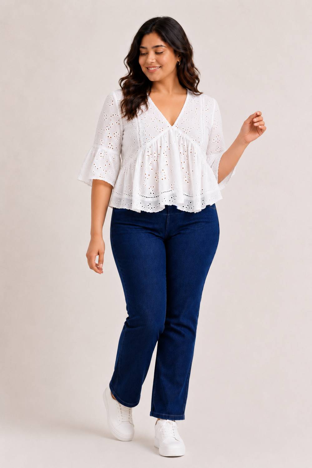 Plus Size Navy Blue Light Fade Straight Fit Jeans