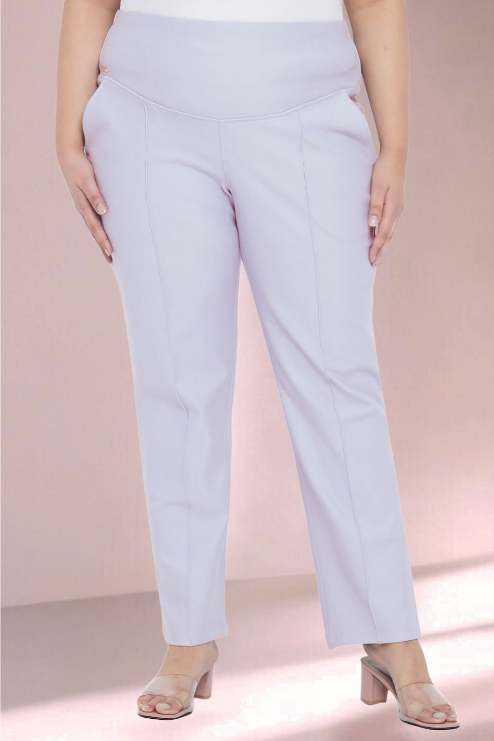 Plus Size Ice Blue Tummy Shaper Straight Fit Pants
