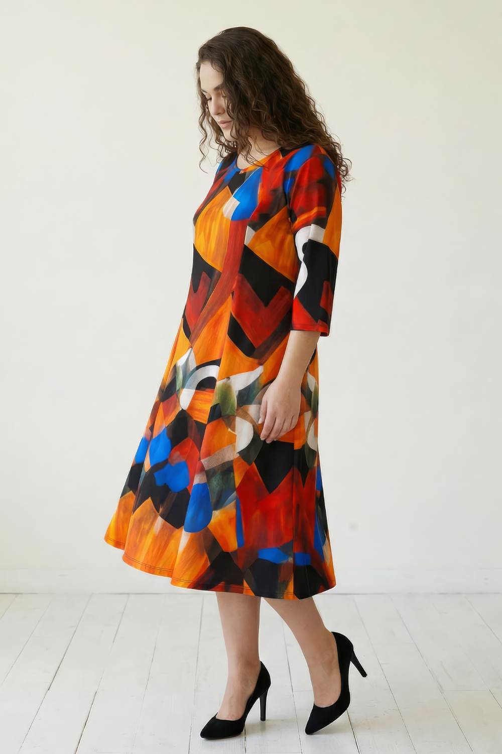 Plus Size Brushstroke Print A line Dress