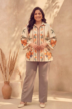 Plus Size Boho Floral Panel Print Cotton Top