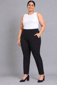 Plus Size Black Tummy Shaper Straight Fit Pants