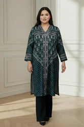 Plus Size Teal Printed V Neck SnugWeave™ Winter Kurta