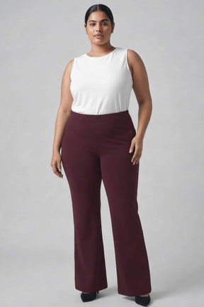 Plus Size Wine Red Tummy Shaper Flare Pants