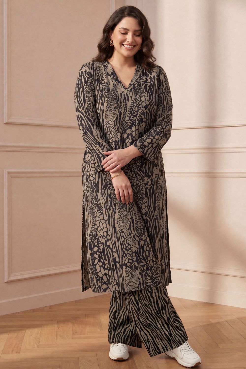 Plus Size Animal Print SnugWeave™ Winter Kurta Coord Set
