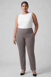 Plus Size Taupe Tummy Shaper Straight Fit Pants