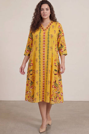 Floral Folk Plus Size Midi Dress