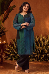 Plus Size Teal Artistry Straight Georgette Kurta
