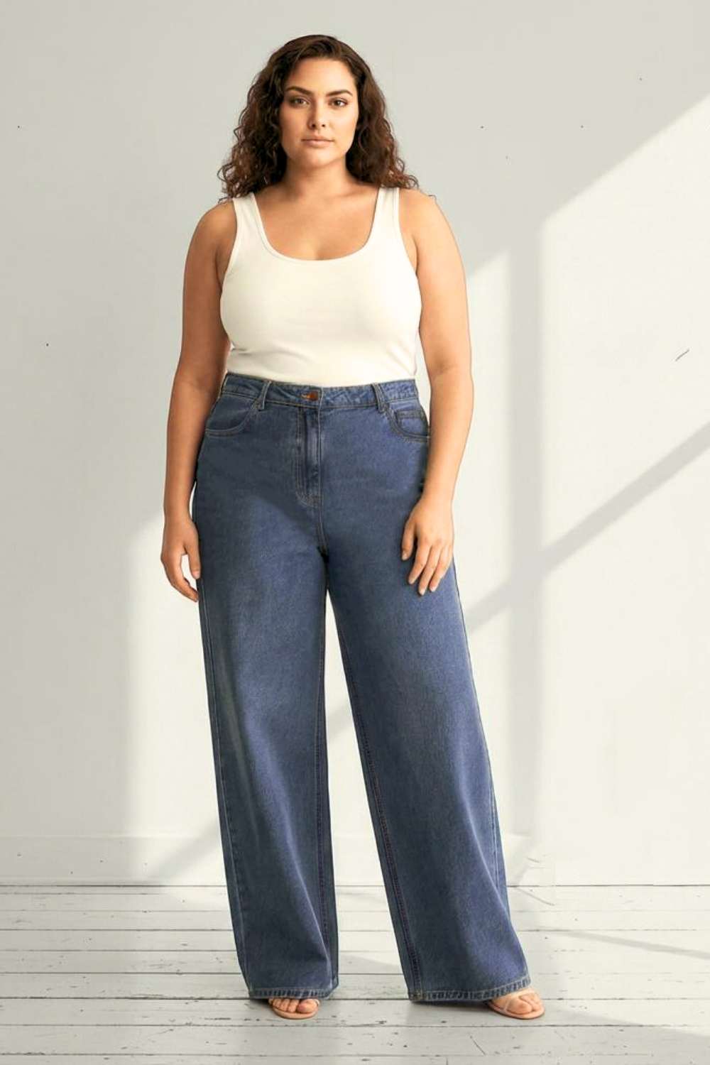 Plus Size Wide Leg Vintage Blue Jeans