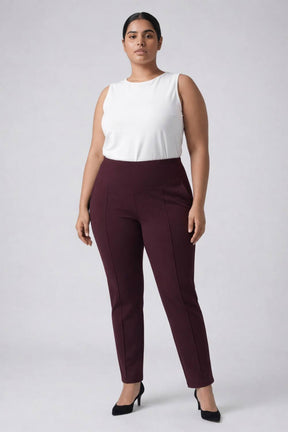 Plus Size Wine Tummy Shaper Straight Fit Pants