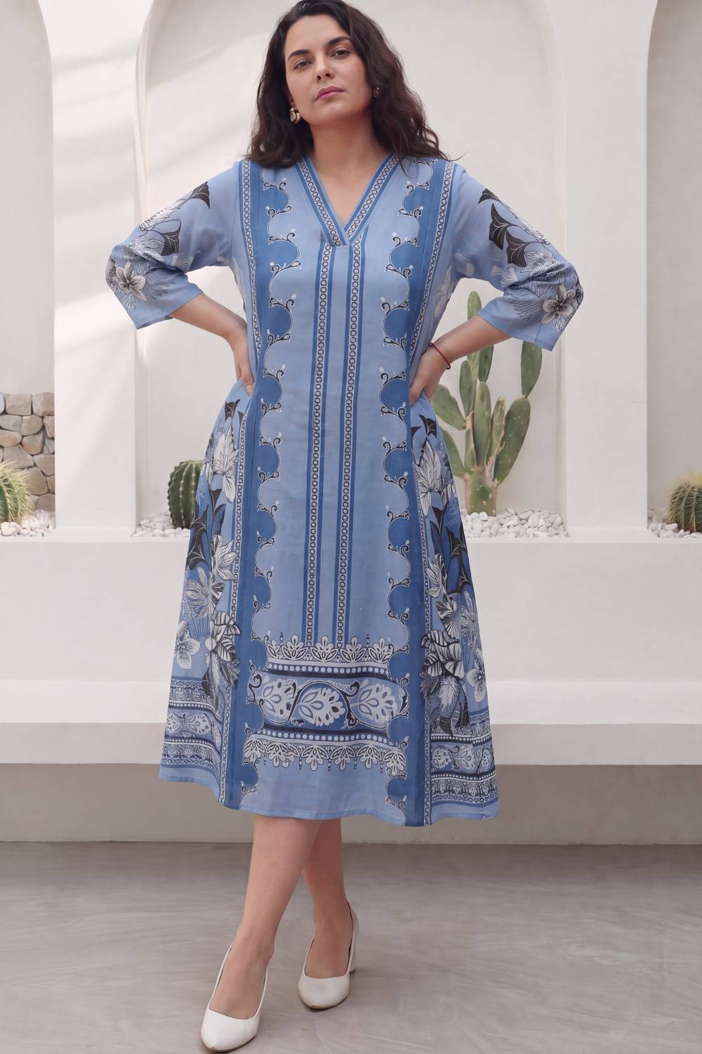 Plus Size Blue Mirage Floral Plus Size Midi Dress