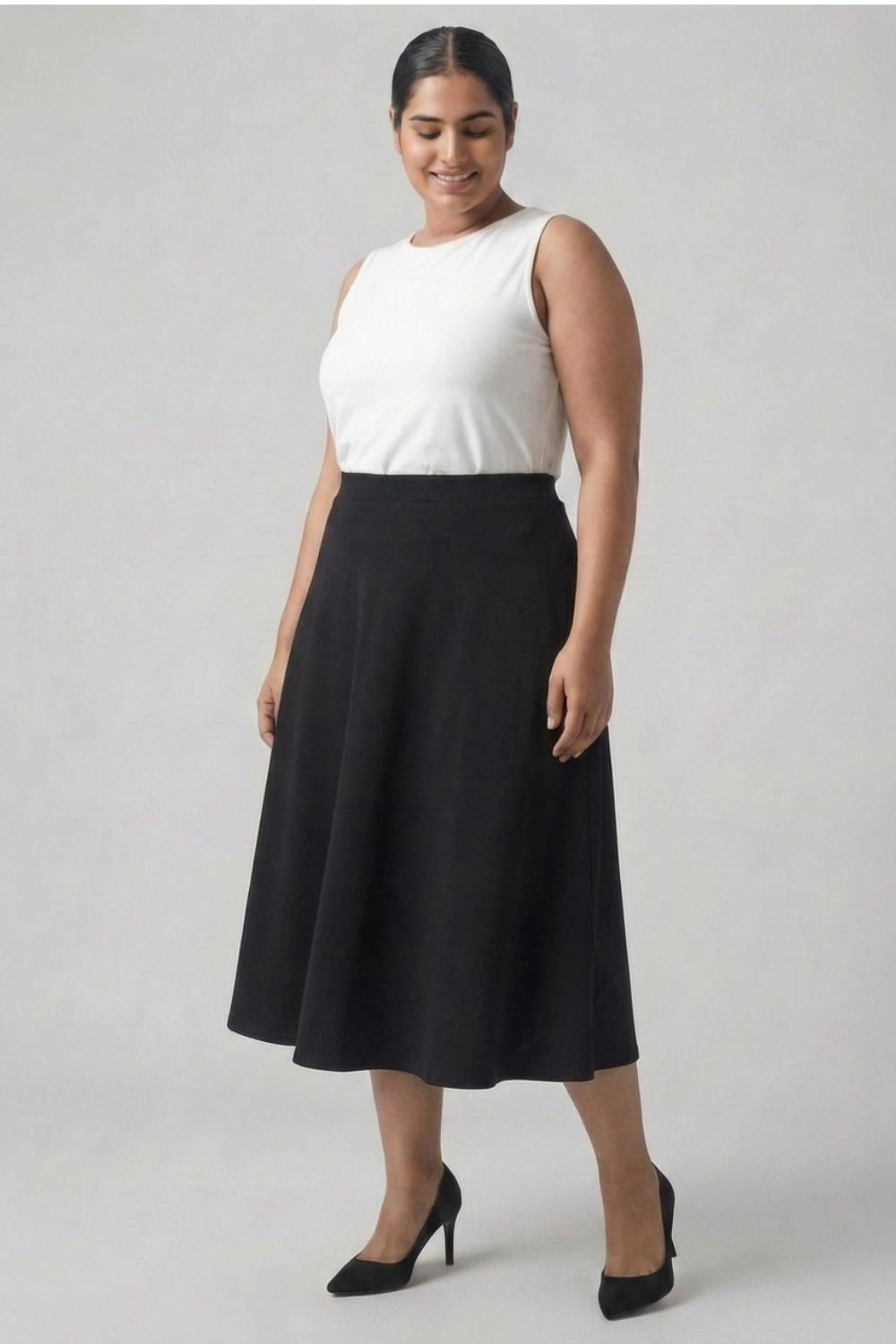 Plus Size Black Midi Skirt