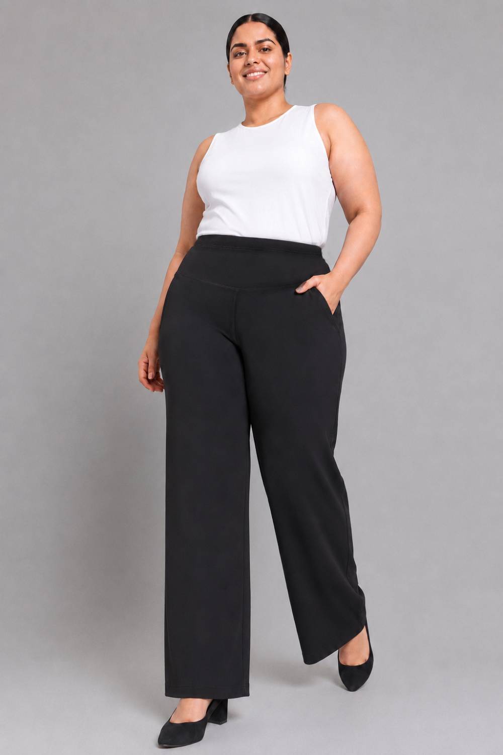 Black Tummy Shaping Wide Straight Pants