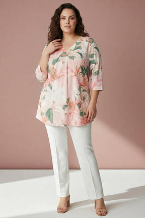 Plus Size Light Pink Floral Centre Pleat Top