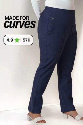 Plus Size Denim Blue Tummy Shaper Straight Fit Pants