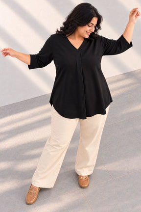 Plus Size SoftEase V Neck Black Cotton Top