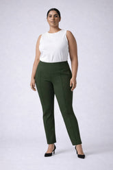 Plus Size Olive Tummy Shaper Straight Fit Pants