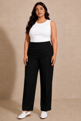 Black Tummy Shaping Wide Straight Pants