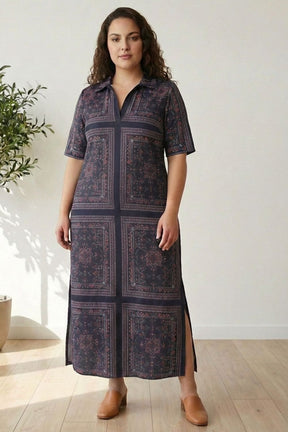 Black Ethnic Scarf Side Slit Long Dress