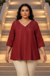Plus Size Maroon Golden Pin Striped V-Neck Top