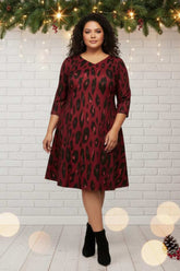 Plus Size Animal Print Red Fit And Flare Dress