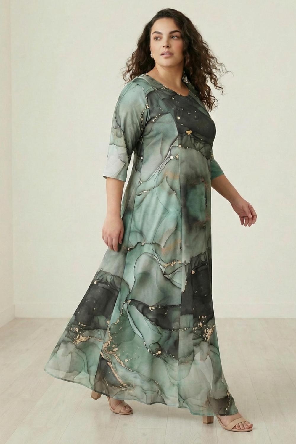 Plus Size Green Golddust Long Dress