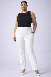 Plus Size White Tummy Shaper Straight Fit Pants