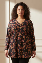 Plus Size Black Blossom V Neck  SnugWeave™ Winter Top
