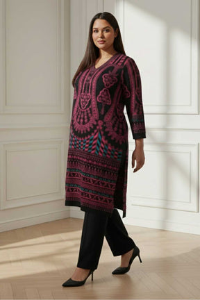Plus Size Black Red SnugWeave™ Winter Kurta