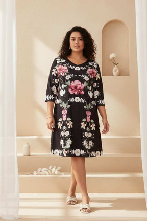 Black Bright Floral Printed Dress
