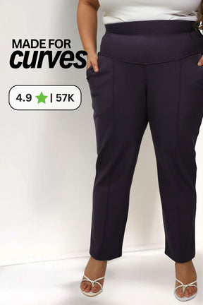Plus Size Navy Tummy Shaper Straight Fit Pants